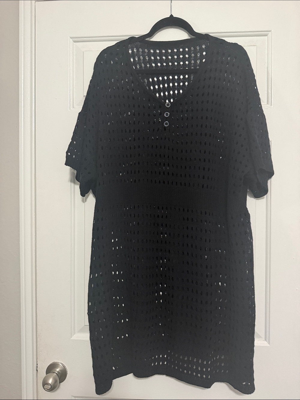 BloomChic Black Crochet Knit Short Sleeve swimsuit cover